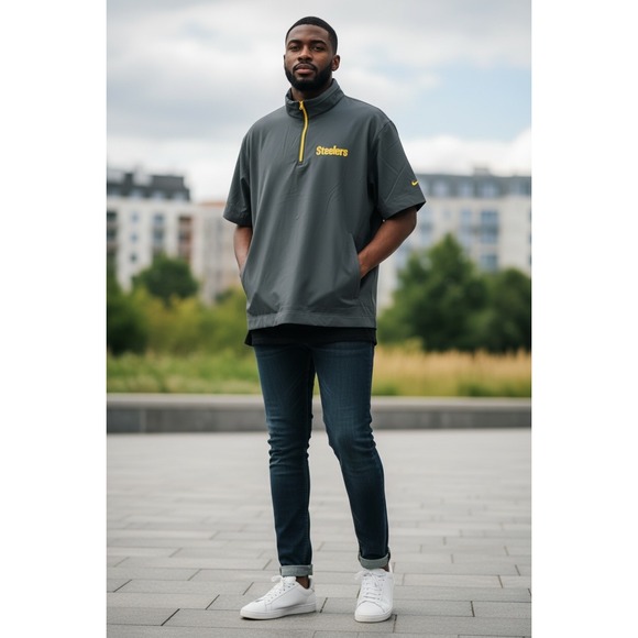 Nike Pittsburgh Steelers NFL Mens 2XL Black Quarter Zip Short Sleeve Windbreaker - Picture 2 of 9